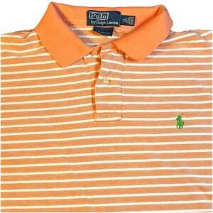 Vintage Polo Ralph Lauren Short Sleeve Custom Fit Polo Orange White‎ Men’s XL